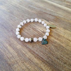 Rose Quartz Bracelet with a Greek Brass Patina Heart charm